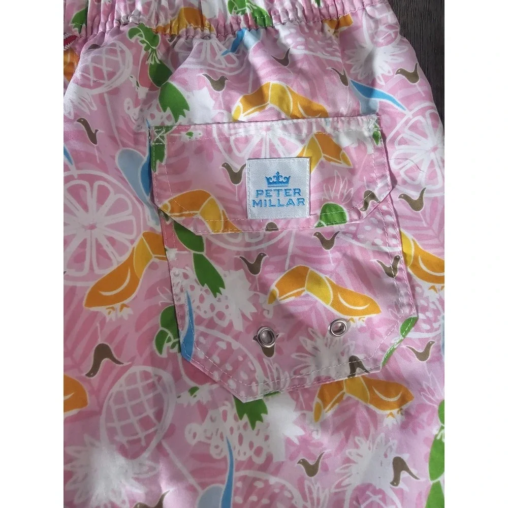Peter Millar Seaside Swim Trunks Medium M Pink Tropical Print Mesh Lined NWOT